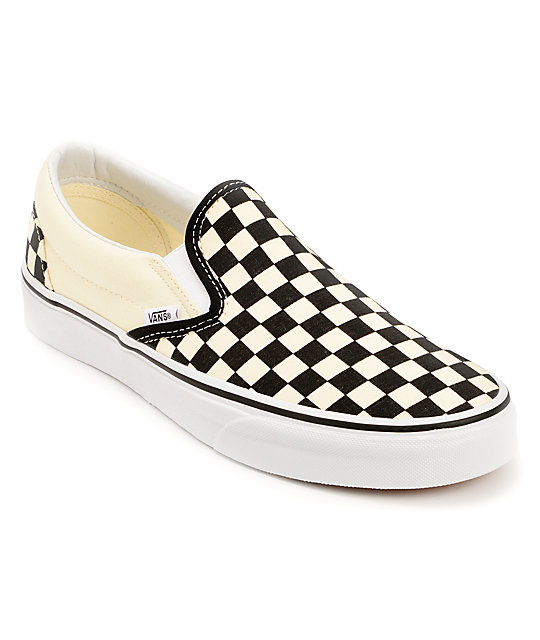 Vans Black & White Checkered Slip On Canvas Skate Shoes (Womens)