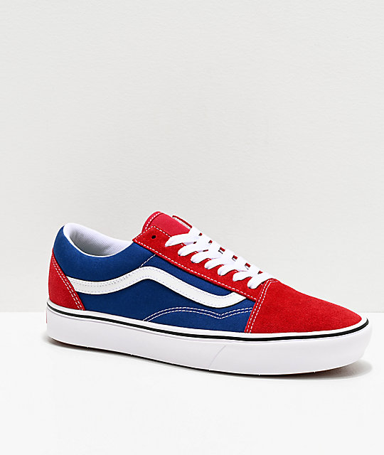 red and blue vans shoes
