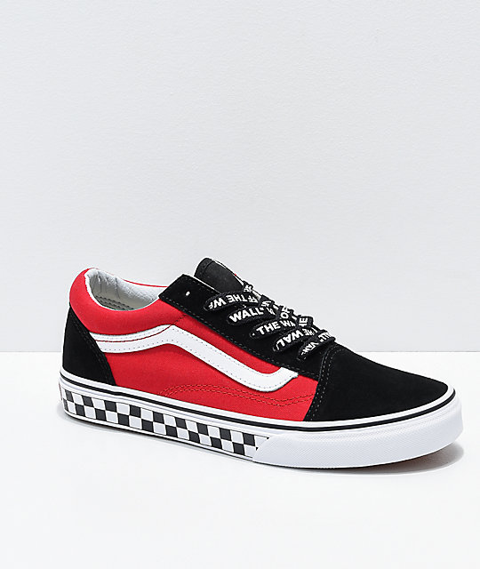red black and white off the wall vans