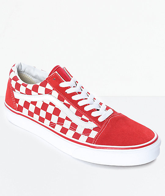 red checkerboard vans