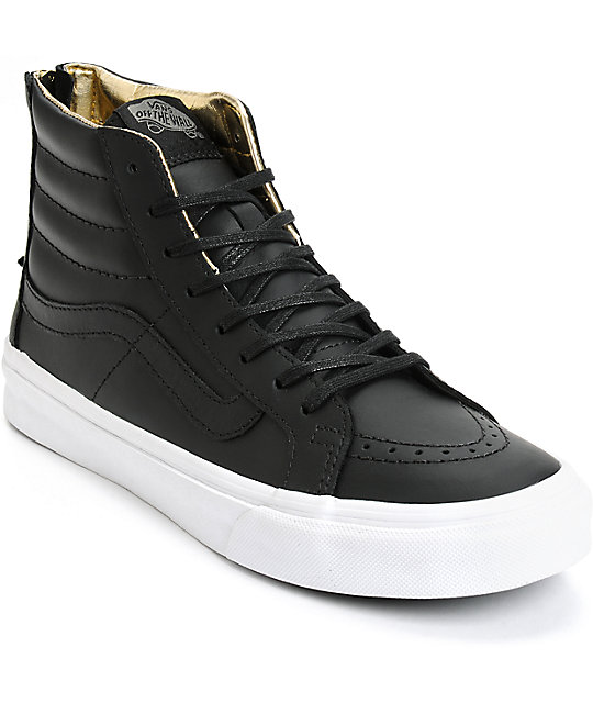 all black leather high top vans