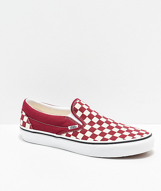 red and white low top checkered vans 