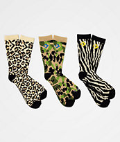 Converse Classic Star Chevron Animal Print 3 Pack Crew Socks